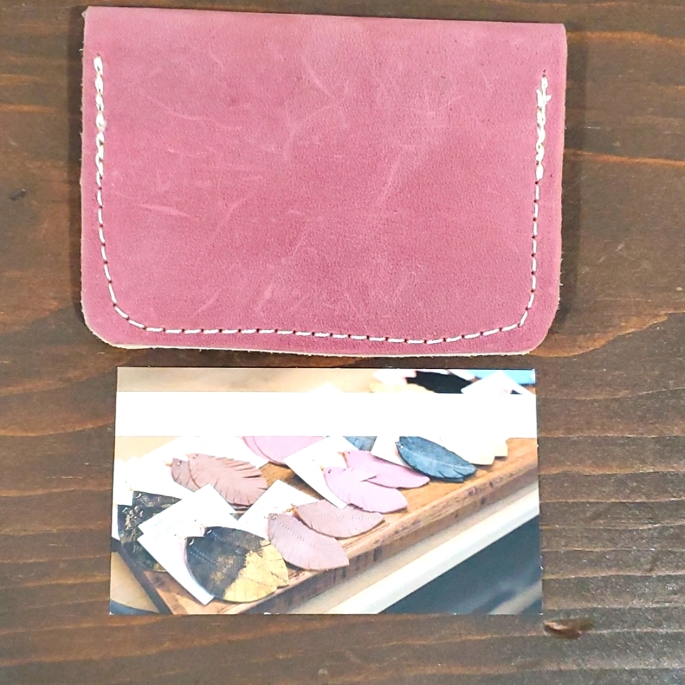 Pink Leather Handcrafted ID Credit Card Case Wallet New Gift